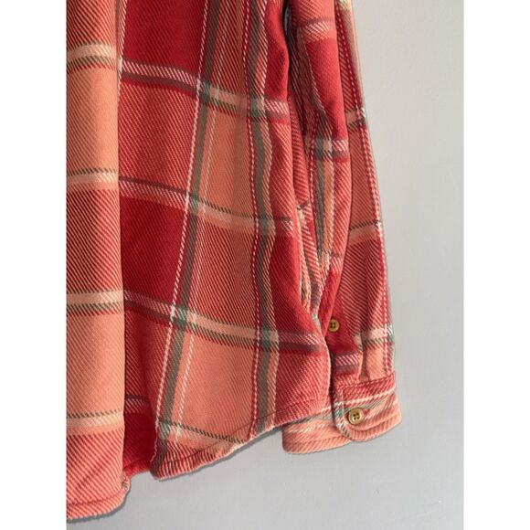 LL Bean Womens 1912 Overshirt Plaid Shacket Heavy Shirt Jacket Coral XL Petite - Picture 9 of 16